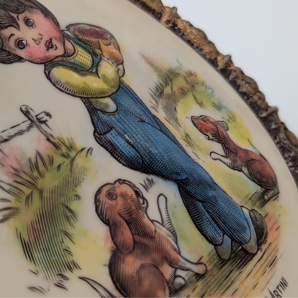 Vintage Artini Arts Twin Etched Hand Painted 4D Boy Girl Wall Hanging Decor Set - Picture 6 of 9